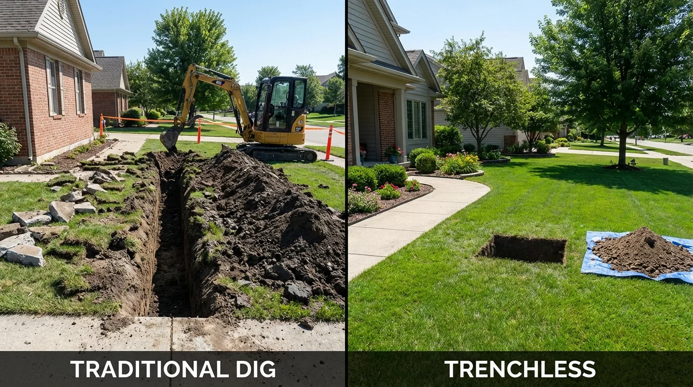Trenchless sewer repair with minimal yard damage versus traditional excavation in Alabaster, AL